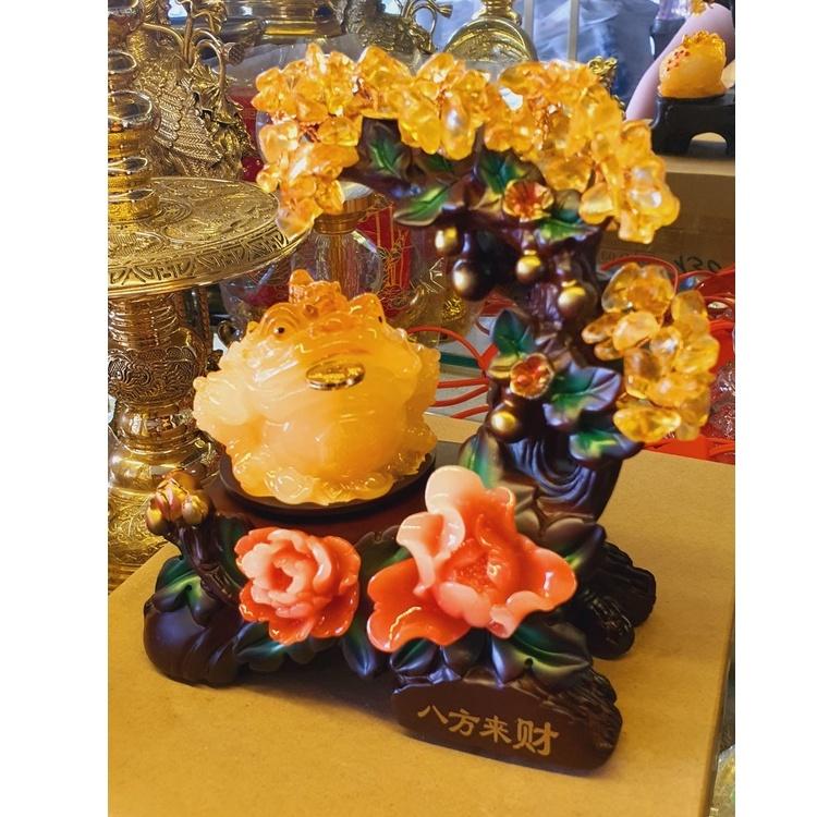 Cóc phong thủy + cây tài lộc 3 cỡ cao 17cm, 23cm
