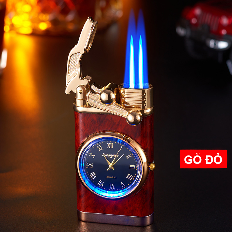 Bật Lửa Khè 2 Tia Kiêm Đồng Đồ Có Đèn Led