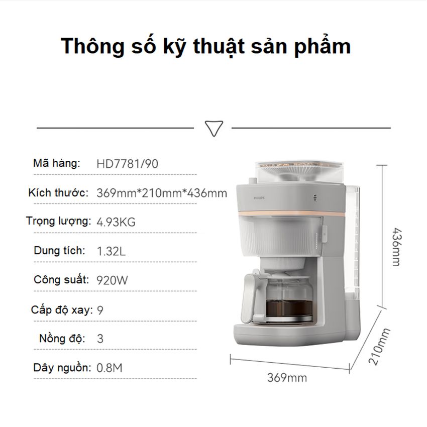 Hàng nhập khẩu máy pha cà phê Drip nhỏ giọt, thương hiệu Hà Lan cao cấp Philips Morgen HD7781/90