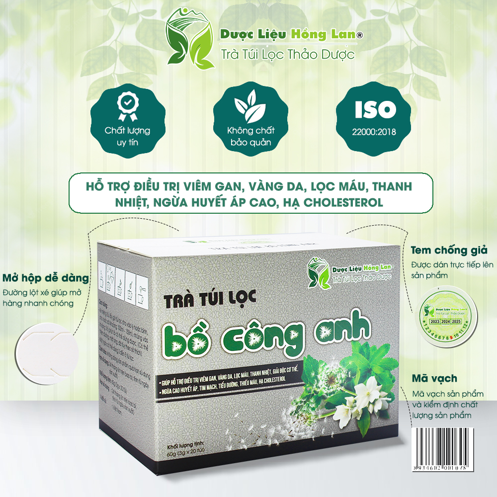 Trà Túi Lọc Bồ Công Anh 60g (20gói x 3g) Dược Liệu Hồng Lan