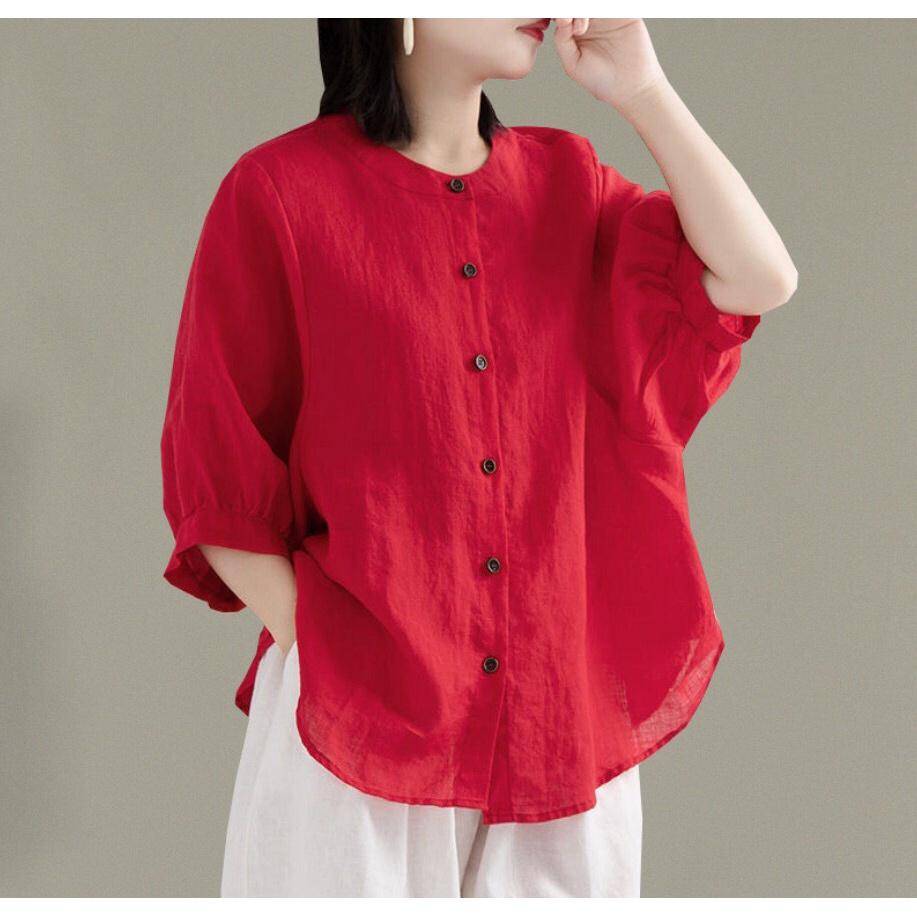 Mẫu Áo Đũi Trơn Nhiều Màu, Mẫu Áo Sơ Mi Nữ Cổ Tròn Vintage Chất Mềm, Phù Hợp Mọi Độ Tuổi