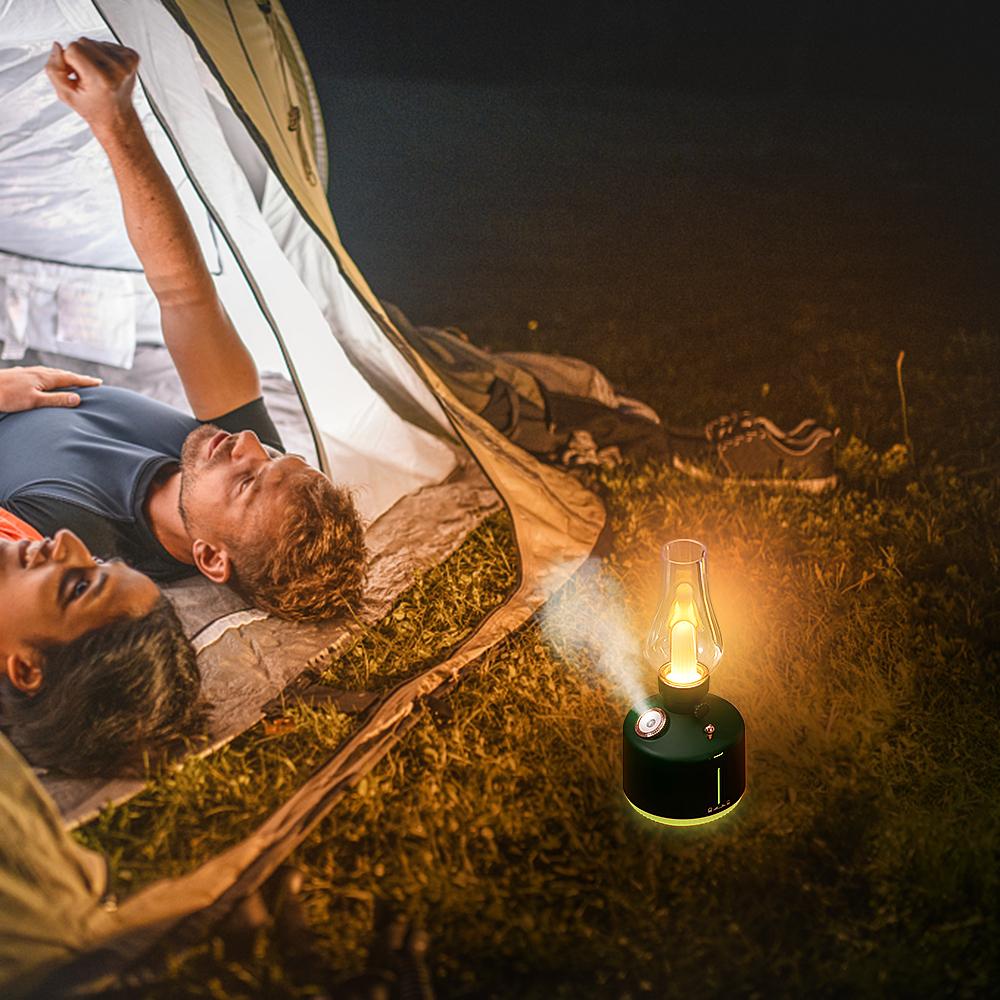 USB Rechargeable Misting Lantern Portable LED Retro Camping Light Flameless Tent Light with Air Humidifier for Home Out