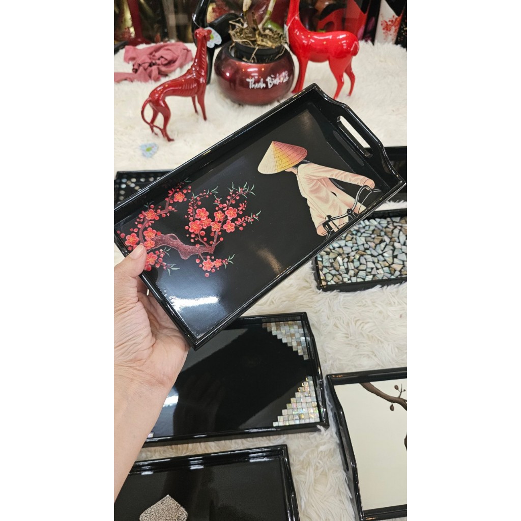 Khay gỗ sơn mài cao cấp size 27x15x2.5 cm đẹp mắt, sang trọng, quà tặng ý nghĩa