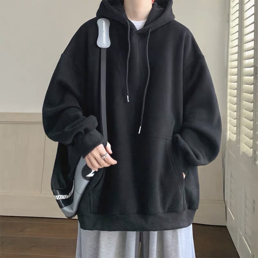 ÁO HOODIE NỈ MÀU XÁM, ĐEN, XANH RÊU TRƠN FORM UNISEX NAM NỮ