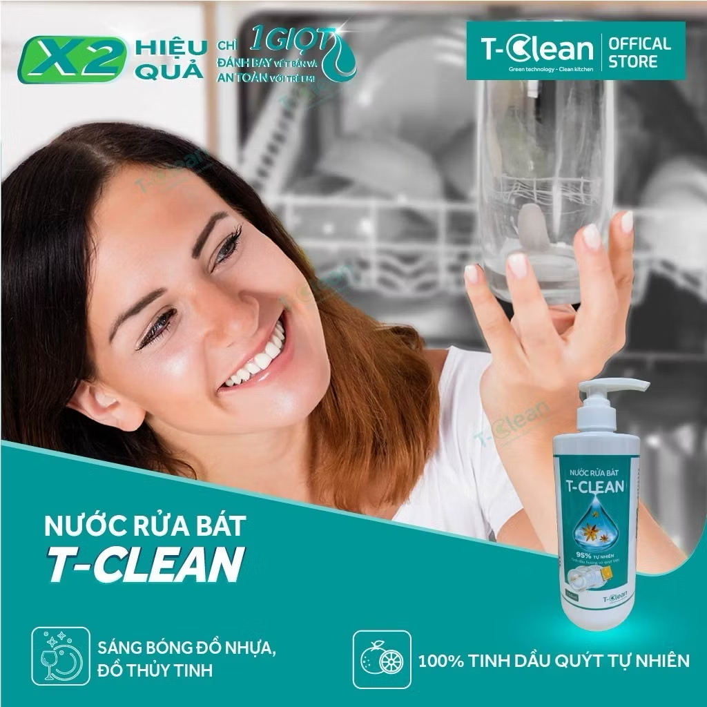 Nước Rửa Chén T-Clean 500ml Siêu Sạch - Tp Thiên Nhiên - Không Làm Hại Da Tay - An Toàn Trẻ Nhỏ