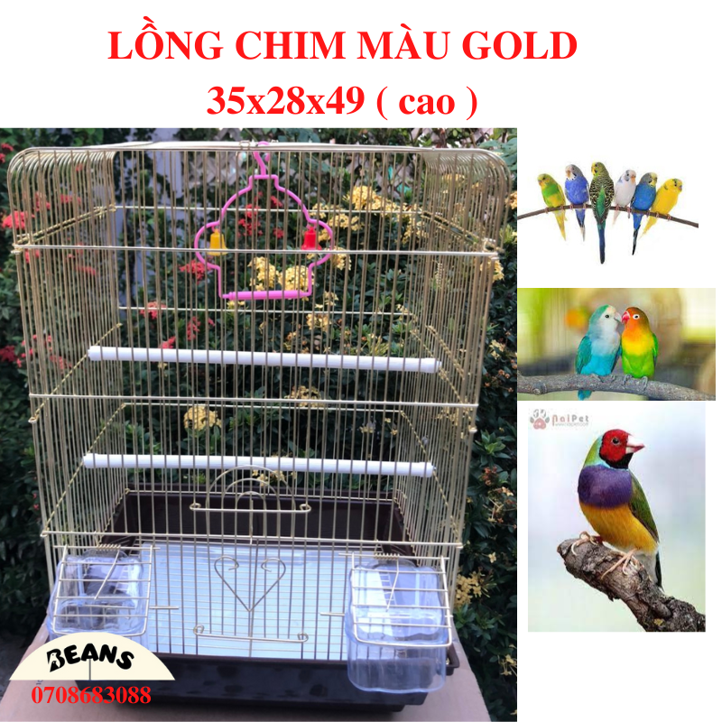 Lồng chim 004 nuôi yến hót, lb, yp, 7 màu, manh manh và các dòng chim nhỏ, vẹt nhỏ,... màu vàng