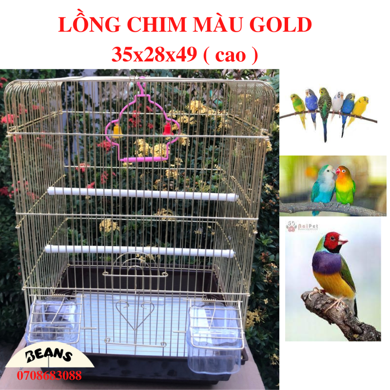 lồng chim 004 nuôi yến hót, lb, yp, 7 màu, manh manh và các dòng chim nhỏ, vẹt nhỏ,... màu vàng (gold)