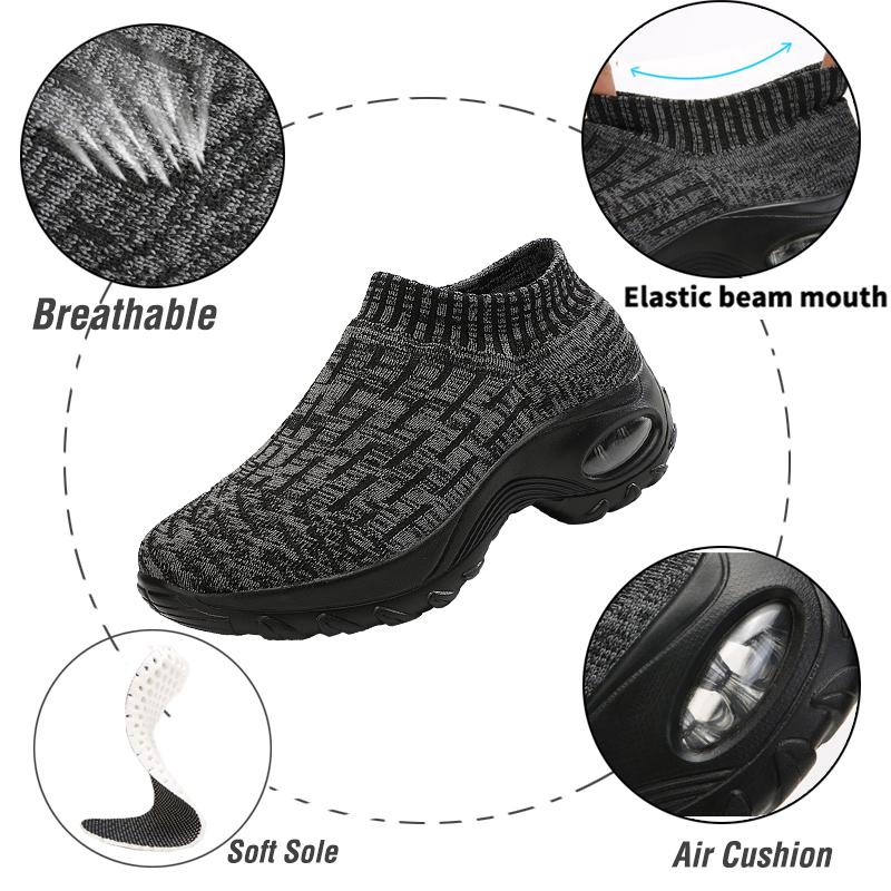 Giày tennis phụ nữ có đệm bằng không khí giày thể thao tăng cao Color: Black tennis shoes Shoe Size: 8