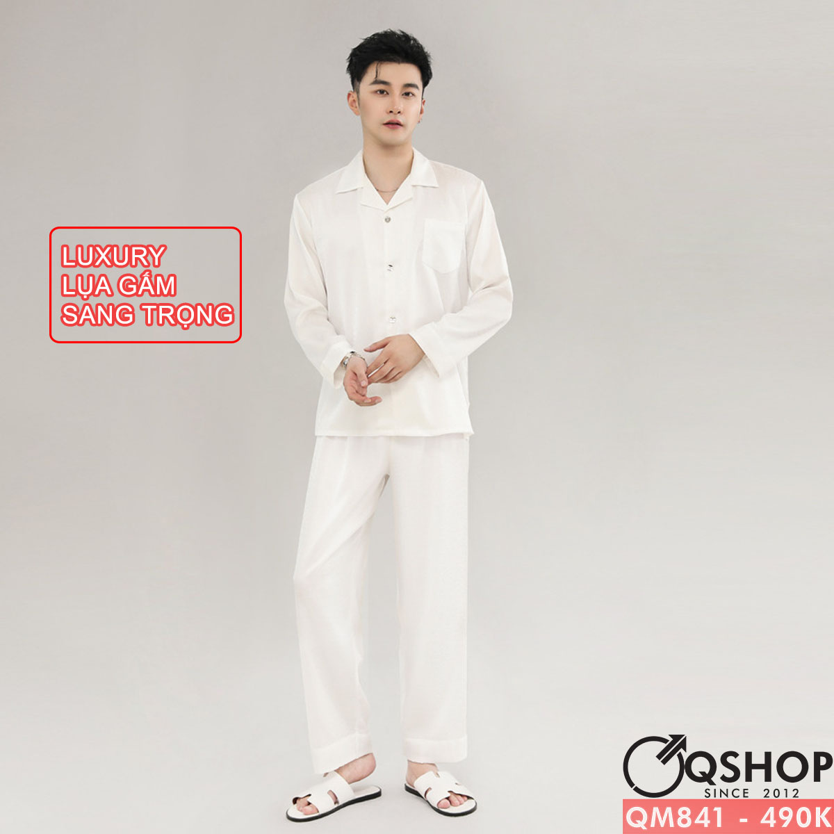 Bộ đồ pijama nam Luxury tay dài mềm mịn trơn láng QSHOP QM841