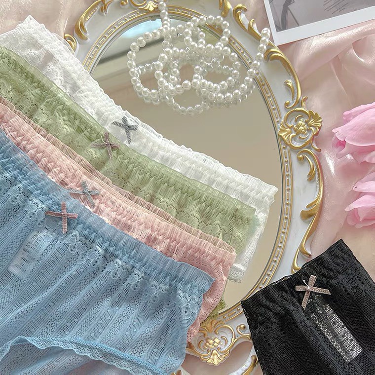 Quần lót nữ ren lưới mềm mại co giãn thoáng mát đáy cotton kháng khuẩn đính nơ siêu xinh S.A.Y QL012