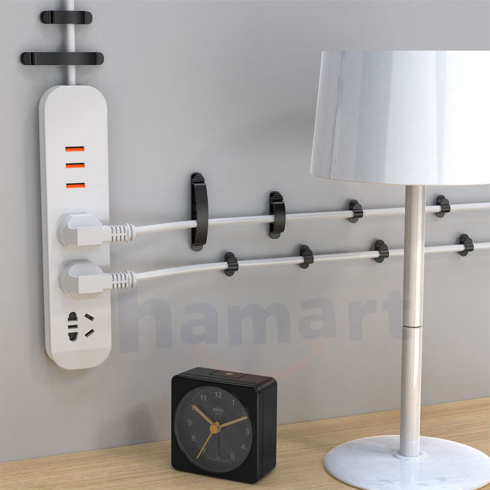 Vỉ 10 Móc Treo Dây Điện Dán Tường Có Chốt Hamart Kẹp Cố Định Dây Cáp Văn Phòng Keo Siêu Dính Tiện Lợi