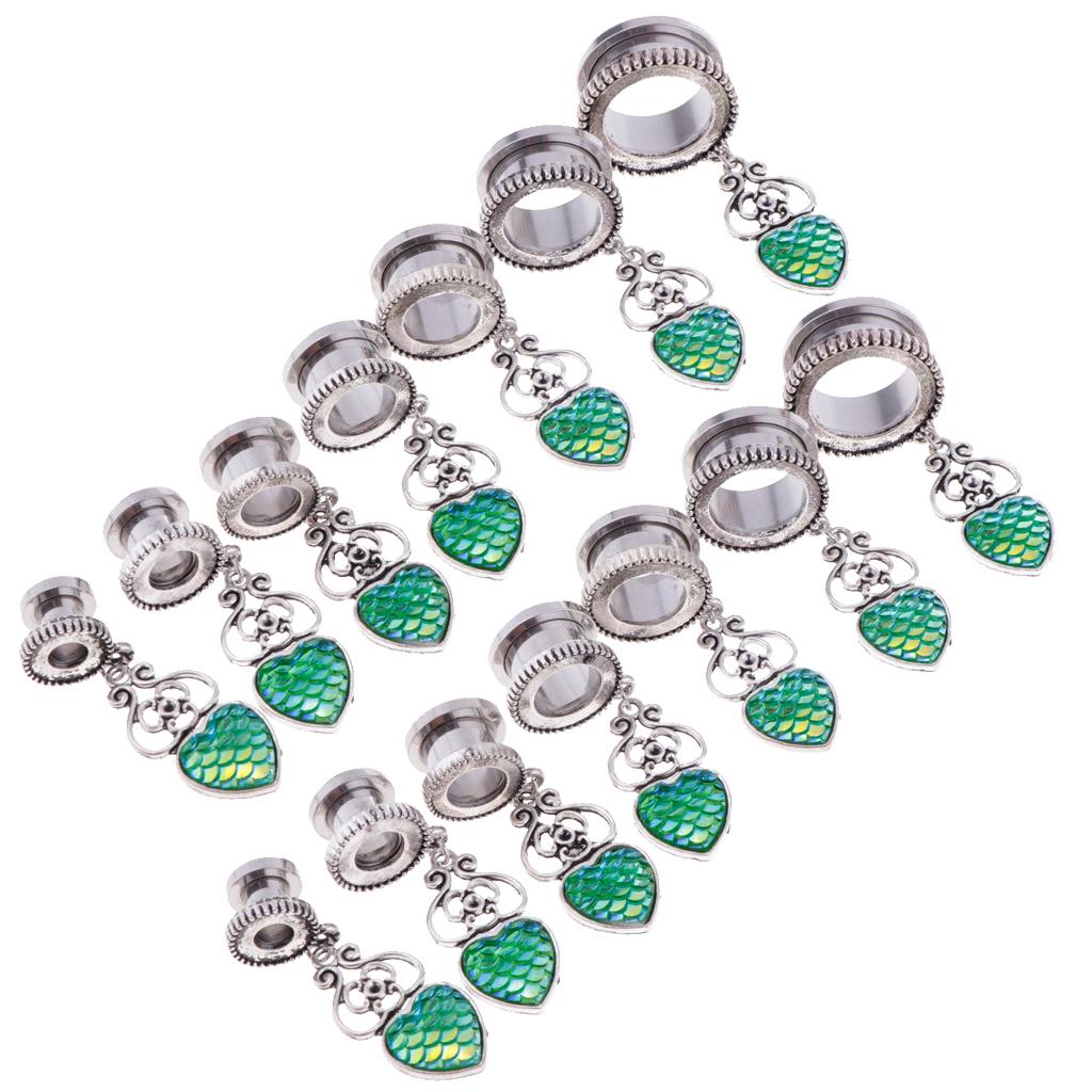 Ear Flesh Tunnels Heart Shape Fish Scale Dangle Ear Piercing Jewelry 6mm