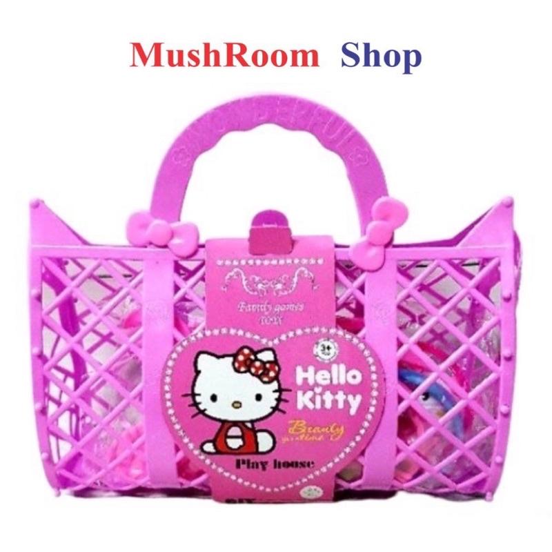 Túi Xách Đồ Chơi Hello Kitty Trang Điểm Làm Đẹp &amp; Cắt Hoa Quả Dễ Thương Cho Bé Gái