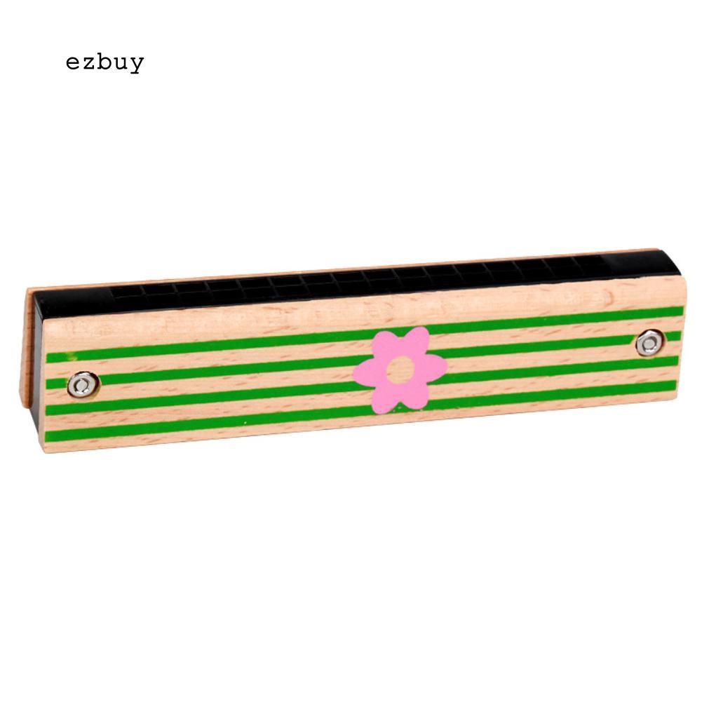 【EY】Wooden 16 Holes Cartoon Harmonica Musical Instrument Early Educational Kids Gift