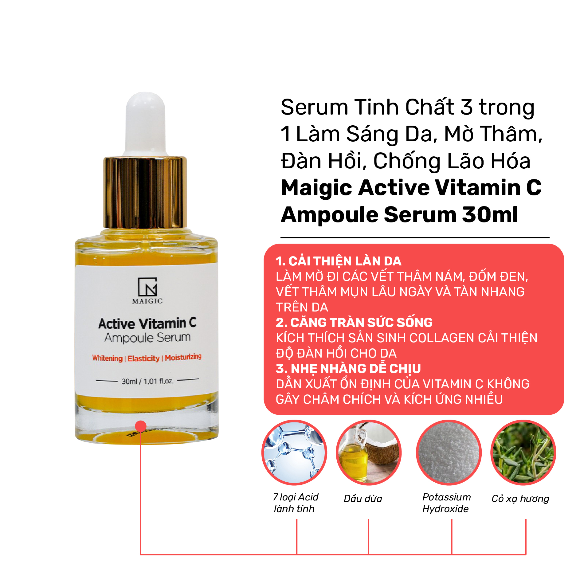 Serum trắng da mờ thâm giảm mụn MAIGIC Active Vitamin C Ampoule Serum 30ml