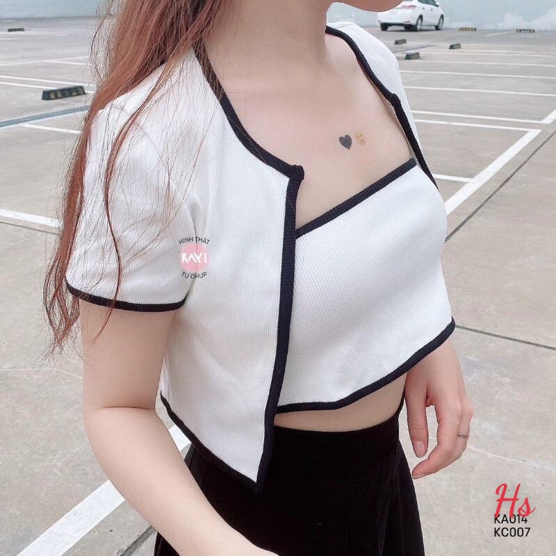 Bộ Áo Croptop Nữ Phối Viền Set Áo Quây Kèm Crt Cộc Tay 2 Màu X033