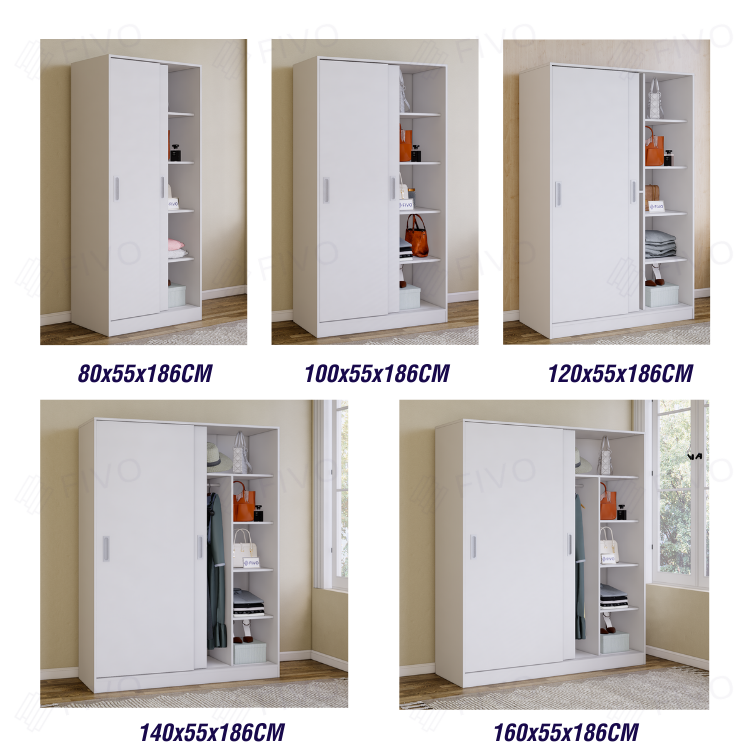Tủ Đựng Quần Áo Gỗ Cửa Lùa Màu Trắng FIVO FC31 Gỗ Chống Ẩm Dày Dặn, Dễ Dàng Lắp Ráp, Không Gian Rộng Rãi