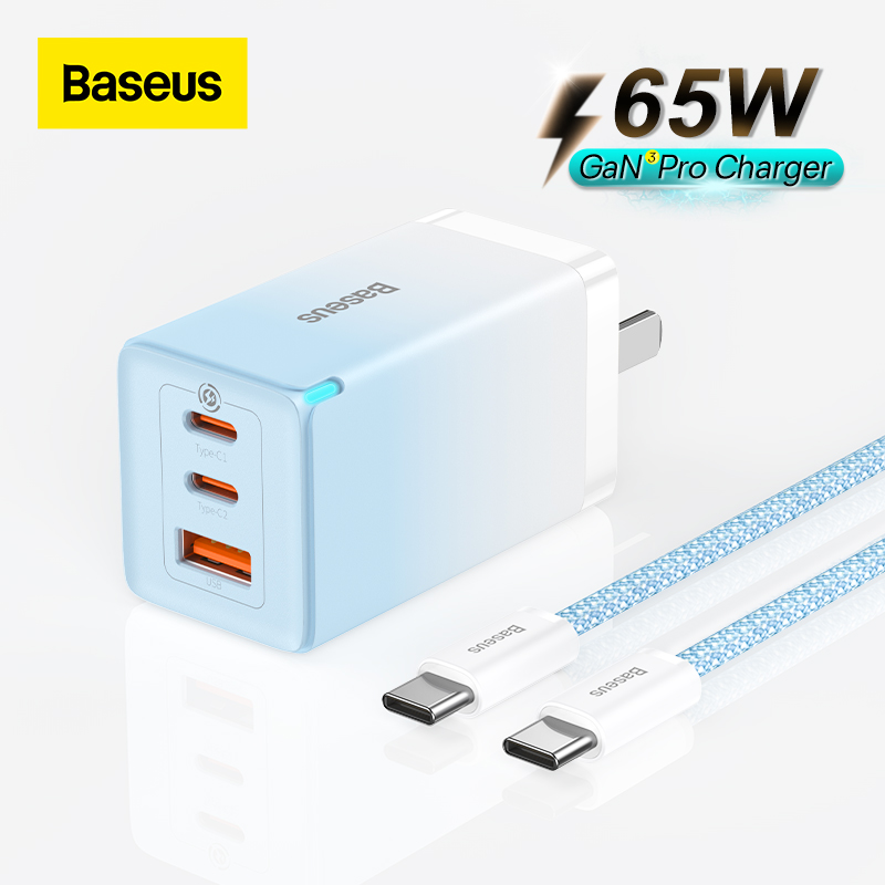 Củ Sạc Nhanh Baseus GaN3 Pro Quick Charger 65W (Type Cx2 + USB , PD3.0/ PPS/ QC4.0/ SCP/ FCP Multi Quick Charge Protocol, New Upgrade Technology) - Hàng Chính Hãng