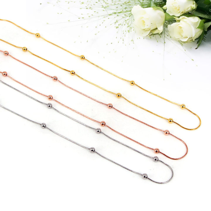 Dây chuyền nữ titan sợi mì gắn bi cách điệu WDC788