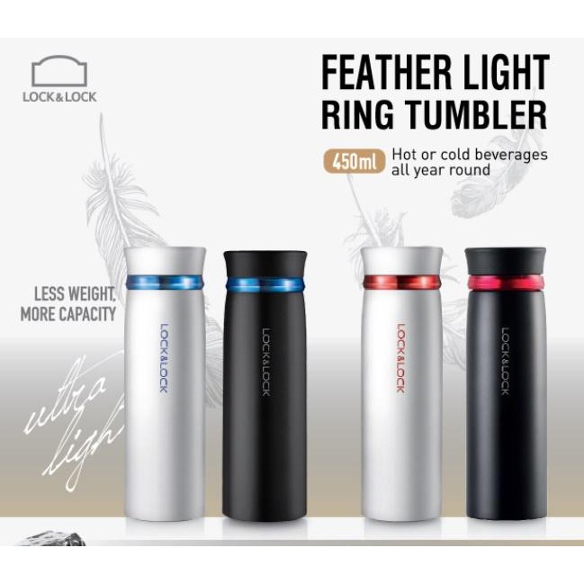 Bình Giữ Nhiệt 450ml Lock&amp;Lock Feather Light màu trắng đỏ LHC4131WR, Hàng chính hãng - JoyMall