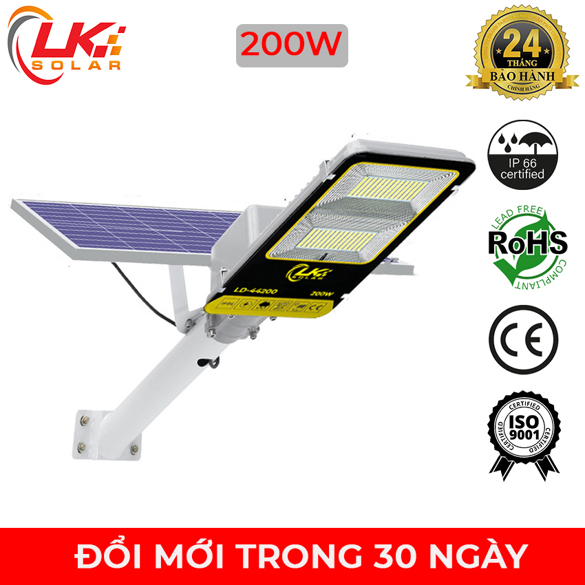 Đèn Đường Led Năng Lượng Mặt Trời Siêu Sáng 200W CHÍNH HÃNG- LK SOLAR LD-44200, Sử dụng 100% năng lượng mặt trời, lắp đặt ngoài sân, đường phố, trang trại, cảm biến ánh sáng, có remote điều khiển