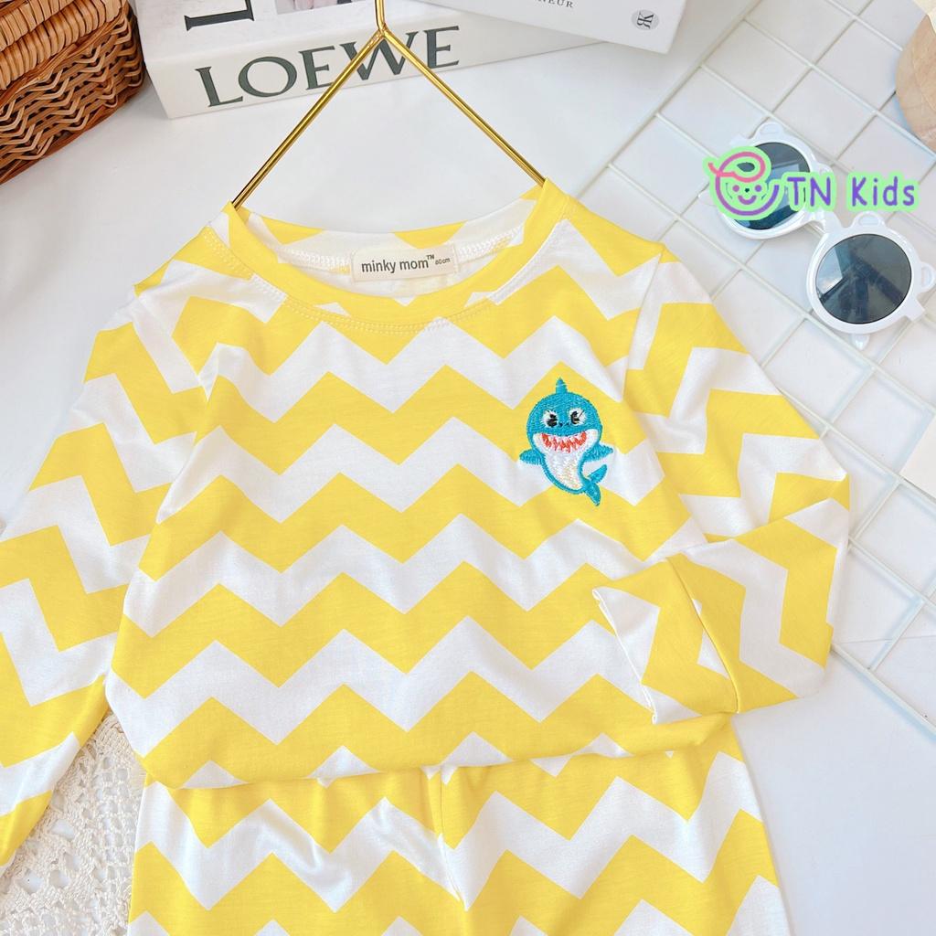 Bộ dài tay thun lạnh sóng biển thêu baby Shark cho bé trai bé gái chất mềm mịn mát [ HÀNG CAO CẤP ]