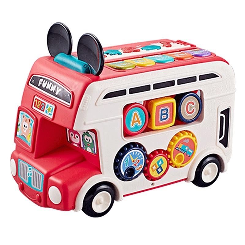 bộ đồ chơi xe buýt có đàn nhạc cho bé, lắp ghép vuông, tròn, tam giác