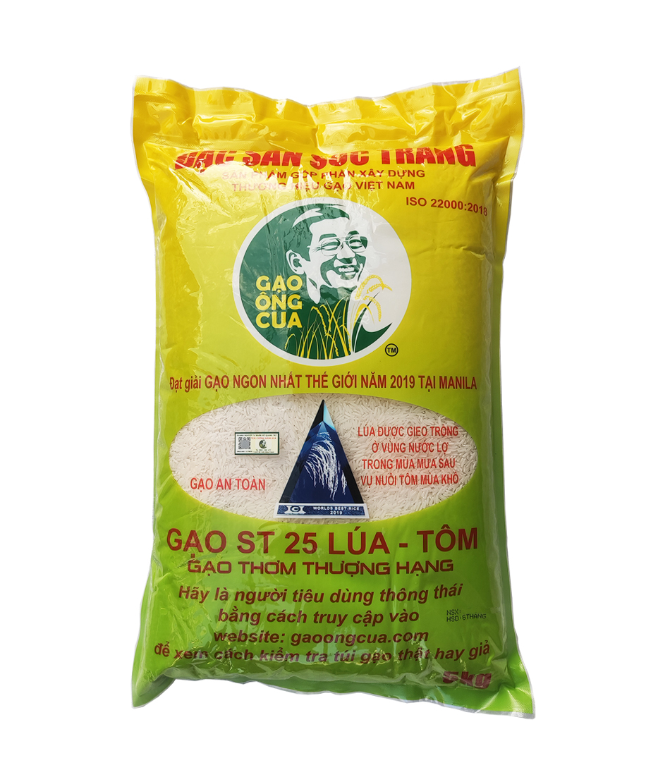 Gạo ST25 Lúa Tôm Túi 5Kg - Cơm mềm dẻo, vị ngọt, thơm