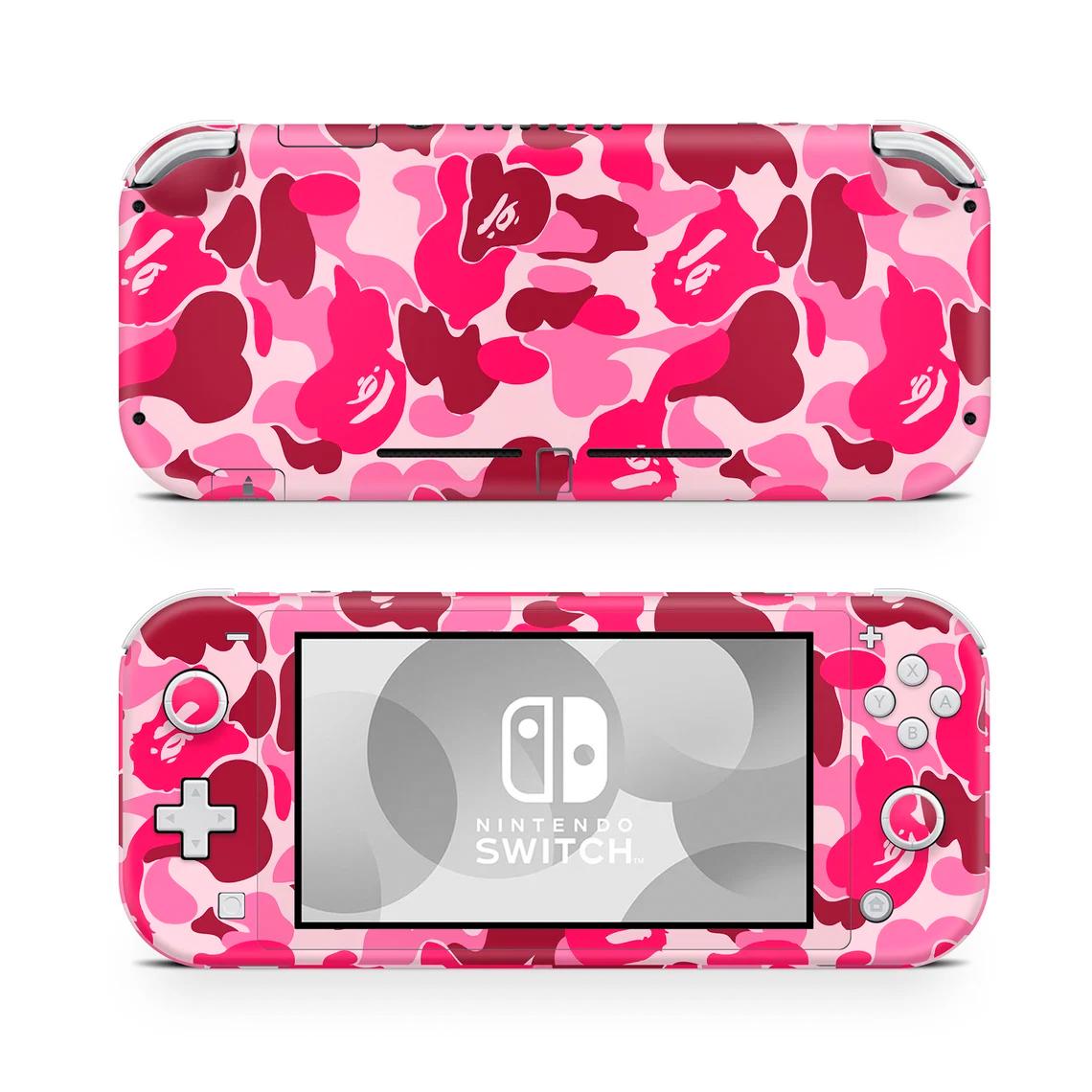 Skin decal dán Nintendo Switch Lite mẫu Camo đỏ hồng (dễ dán, đã cắt sẵn)