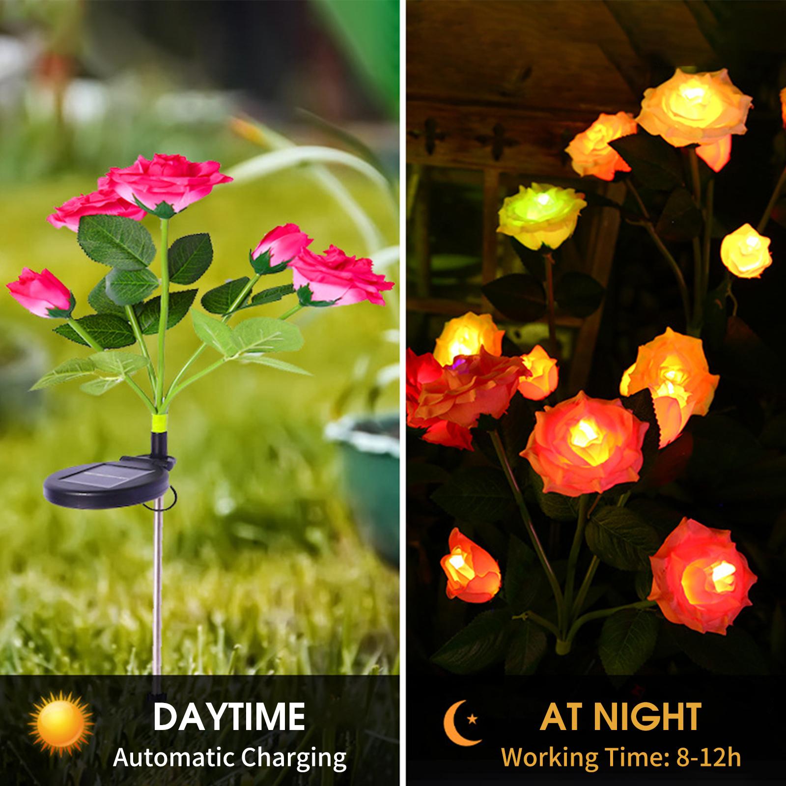 Set 2 Nhánh Đèn Led Rgb Ngoài Trời Kiểu Dáng 5 Bông Hoa Hồng Chống Nước