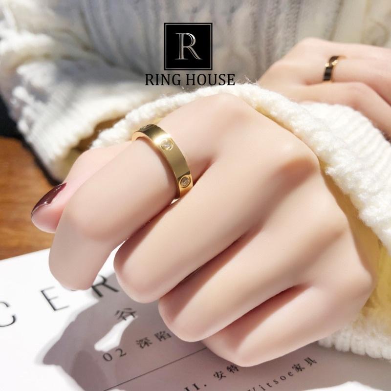 Nhẫn Titan Không Rỉ Gỉ Cặp Đôi Nam Nữ Carti Đính 6 Ngọc Vàng Gold Ring House