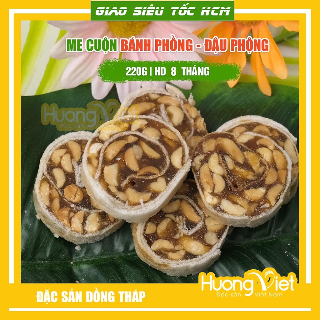 Kẹo me, mứt me cuộn bánh tráng đậu phộng hộp 220g, đặc sản Đồng Tháp Tư Bông, bánh kẹo đồ ăn vặt Sài Gòn