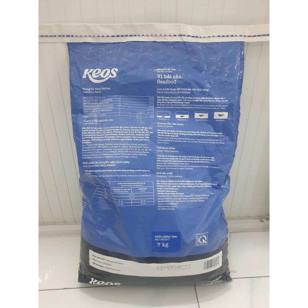 Thức ăn hạt Keos dành cho mèo mọi lứa tuổi vị hải sản bao xá 7kg