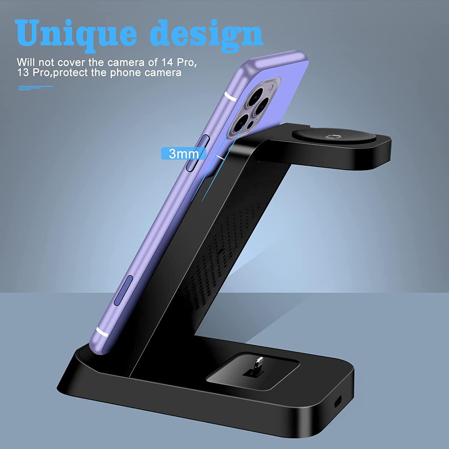 Bộ sạc không dây 3 trong 1 cho iPhone 14 13 12 Pro Max 15W Qi Fast Sạc trạm cho Apple Watch Series 8 7 Chuyên gia Bộ sạc