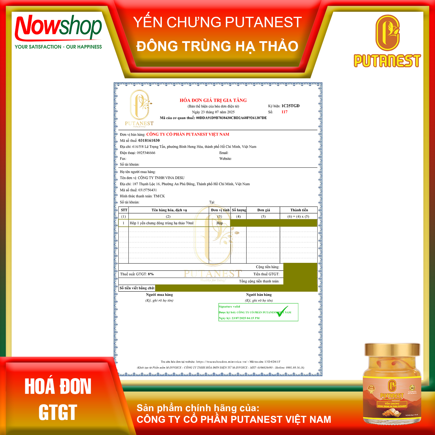 Yến chưng Đông trùng hạ thảo PUTANEST hộp quà tặng cao cấp 12 hũ 70ml đẹp da tăng sức đề kháng