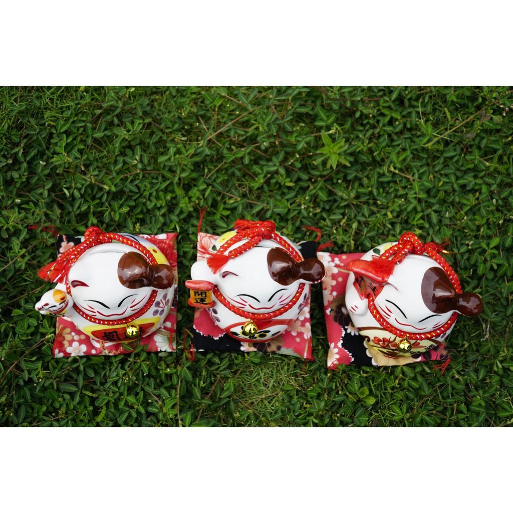 Mèo Thần Tài vẫy tay gốm sứ may mắn chiêu tài - Cao 12cm