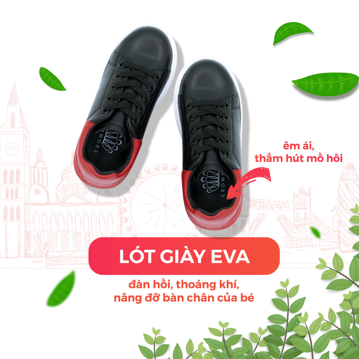 Giày Thể Thao Sneaker Bé Trai Bé Gái Đi Học Cổ Thấp Crown Space UK Active CRUK254 Cho Trẻ em Chất Liệu Cao Cấp  Siêu Nhẹ Êm Size 28-36/4-14 Tuổi