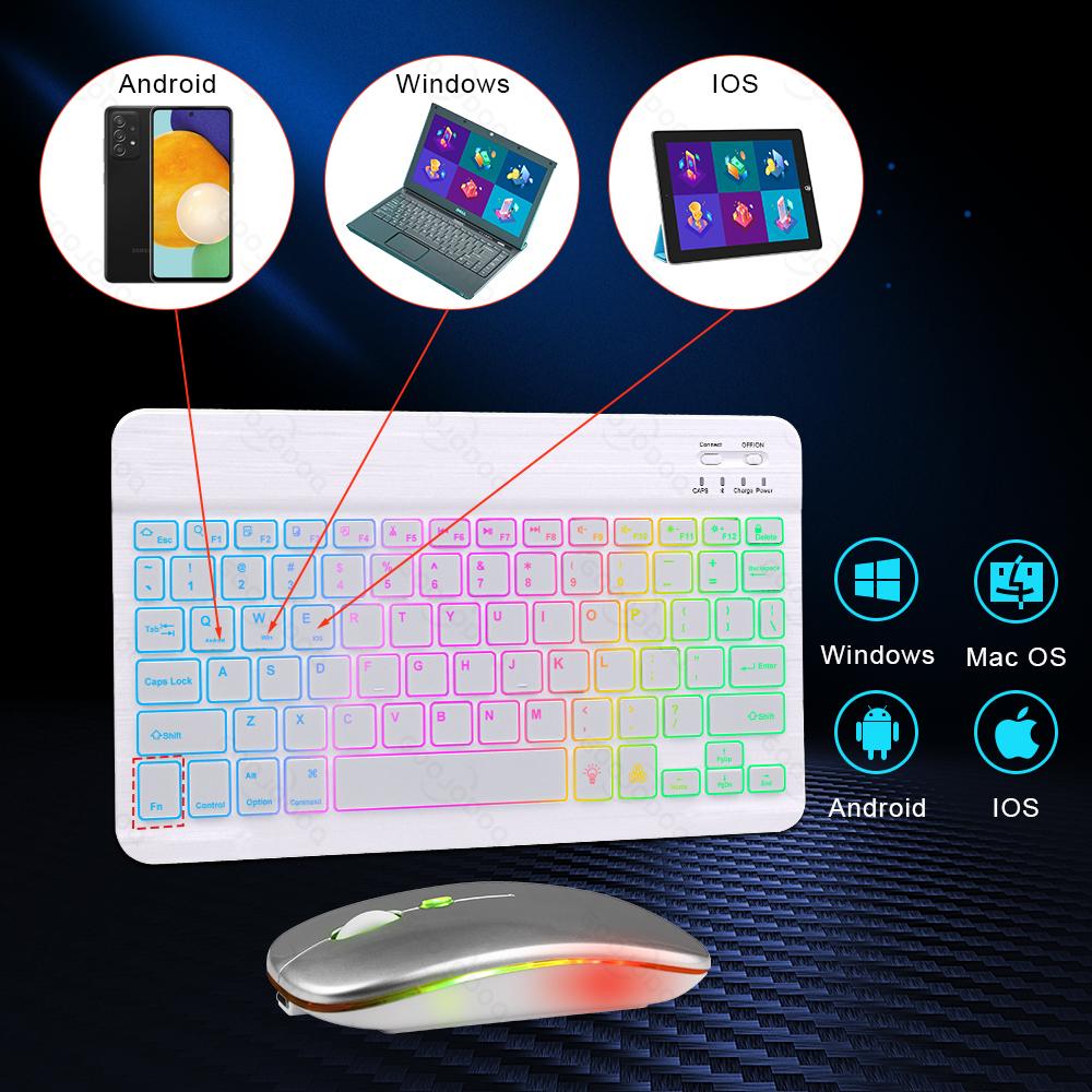 Backlit 10 inch cho bàn phím và bàn phím bluetooth có đèn nền cho chuột cho bàn phím và chuột không dây windows android iOS