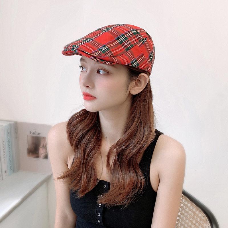 French Style Retro Classic Lattice Berets/ Unisex Adjustable Literary Painter Cap/ Spring Summer Sunshade Red Green Duckbill Flat Hat