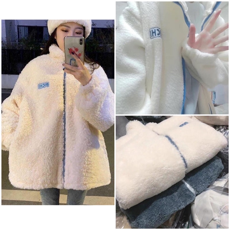 Áo khoác nữ lông PICHI form rộng mặc mùa đông siêu ấm