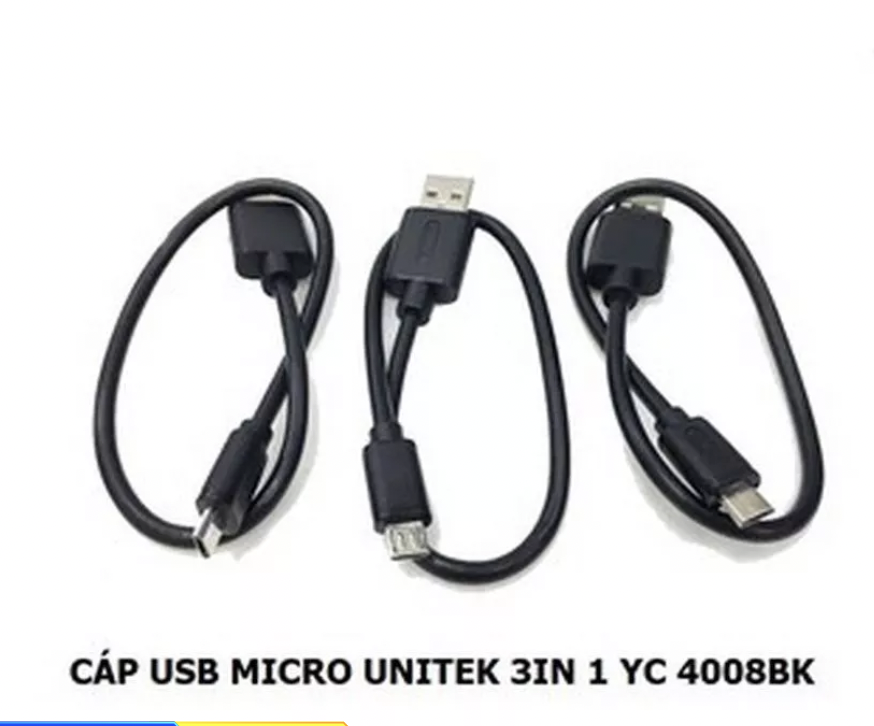 Cáp chuyển USB sang Micro Unitek (3 sợi) dài 0,3m (Y-C 4008BK)  HÀNG CHÍNH HÃNG