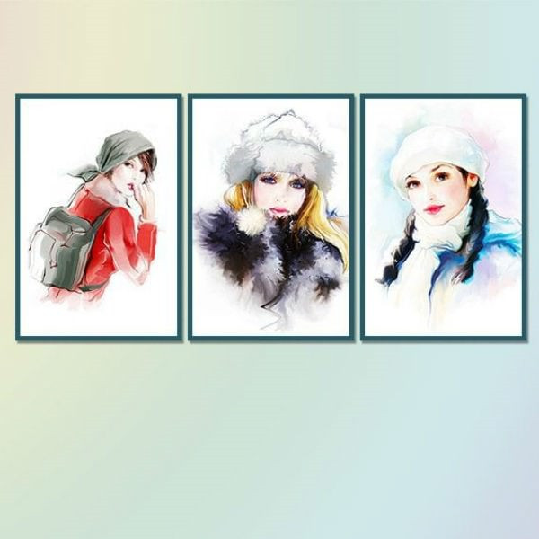 Bộ 3 Tranh Canvas Không Viền Trang Trí "Cô Gái Mùa Đông" W493