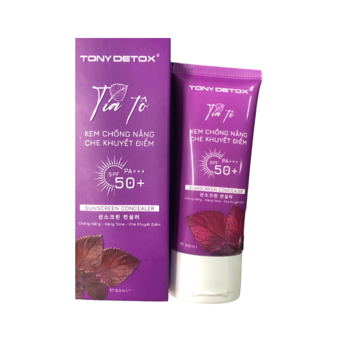 Kem Chống Nắng Che Khuyết Điểm Tía Tô Tony Detox, Bảo Vệ Da Khỏi 8 Yếu Tố Có Hại, Nâng Tone SPF 50+ PA +++, 80ml By Lâm Khánh Chi