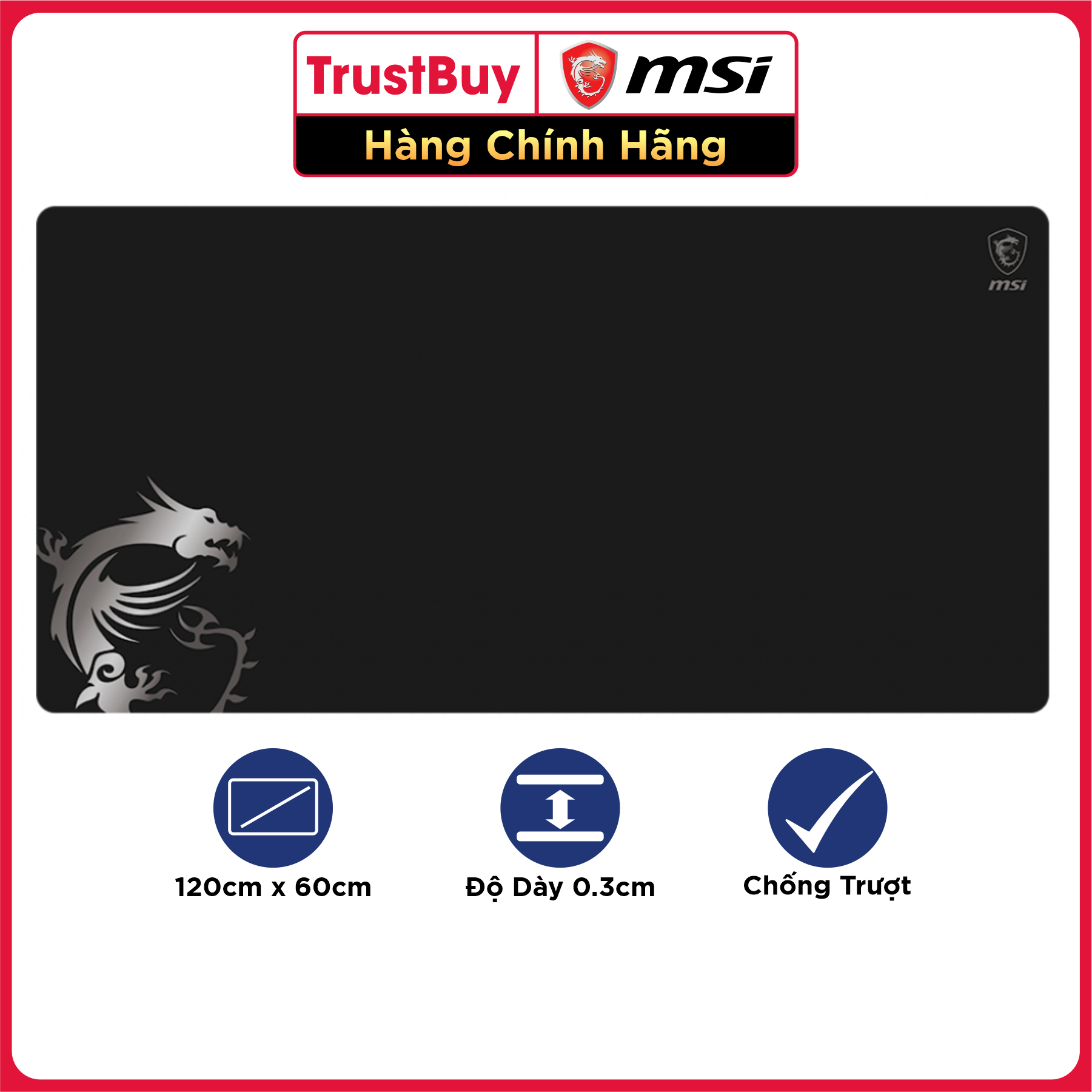 Miếng Lót Chuột Gaming MSI Agility GD80 Đế Cao Su Chống Trượt, Kích Thước 120 x 60CM - Hàng Chính Hãng