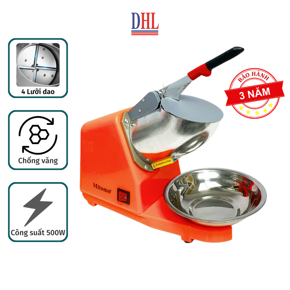 Máy xay đá bào, đá tuyết mịn 4 lưỡi, 2 nắp Mitomo MBD - 500 MAX HÀNG CHÍNH HÃNG - BẢO HÀNH 3 NĂM