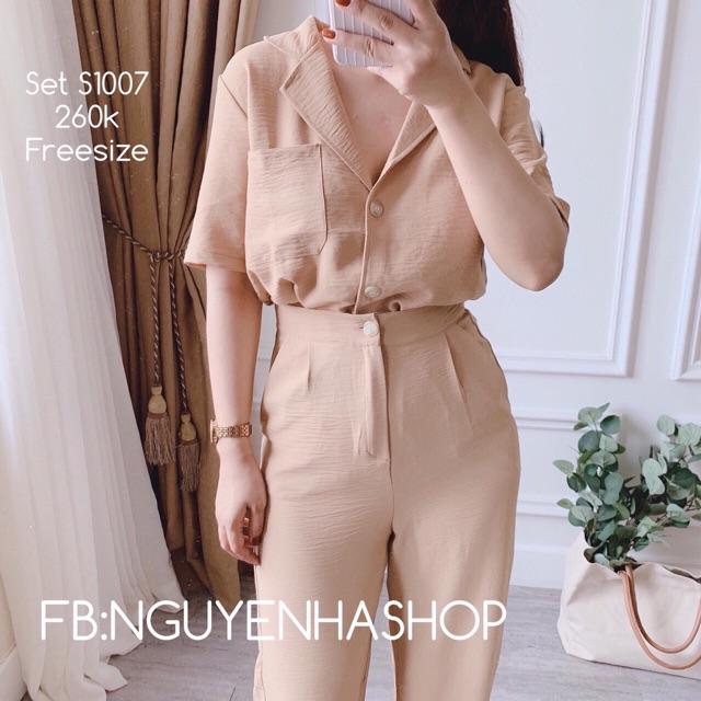 Sét quần ống rộng + áo sơ mi
