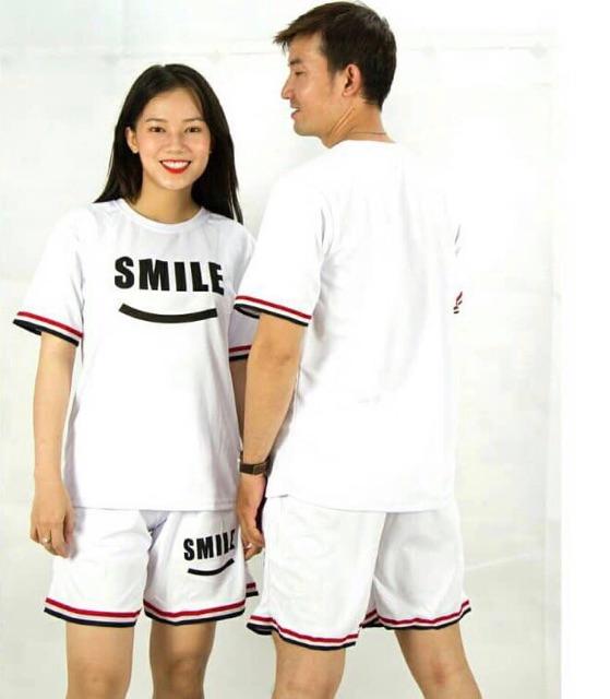 Bộ quần áo thể thao nam nữ in SMILE