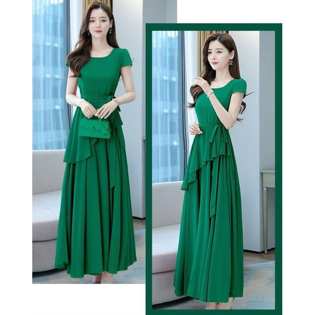ĐẦM XÒE DÀI PHỐI TÀ XÉO THẮT EO