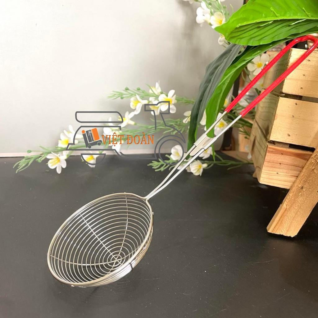 VỢT VÒNG TRÒN inox dày - cán nhựa đỏ . Múc thạch, trân châu, vợt xương. Hàng đẹp, chắc chắn, nhiều size