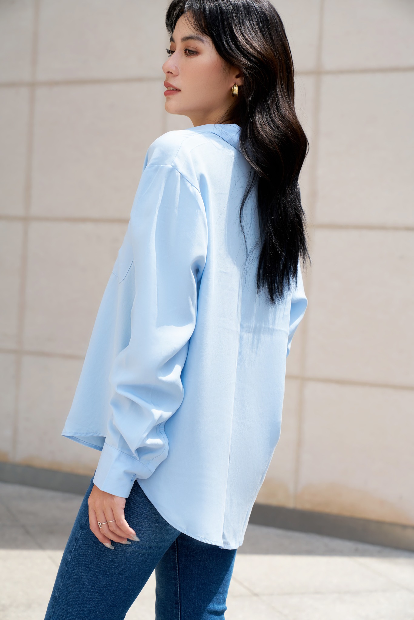 OLV - Áo Basic Button Blouse In Blue